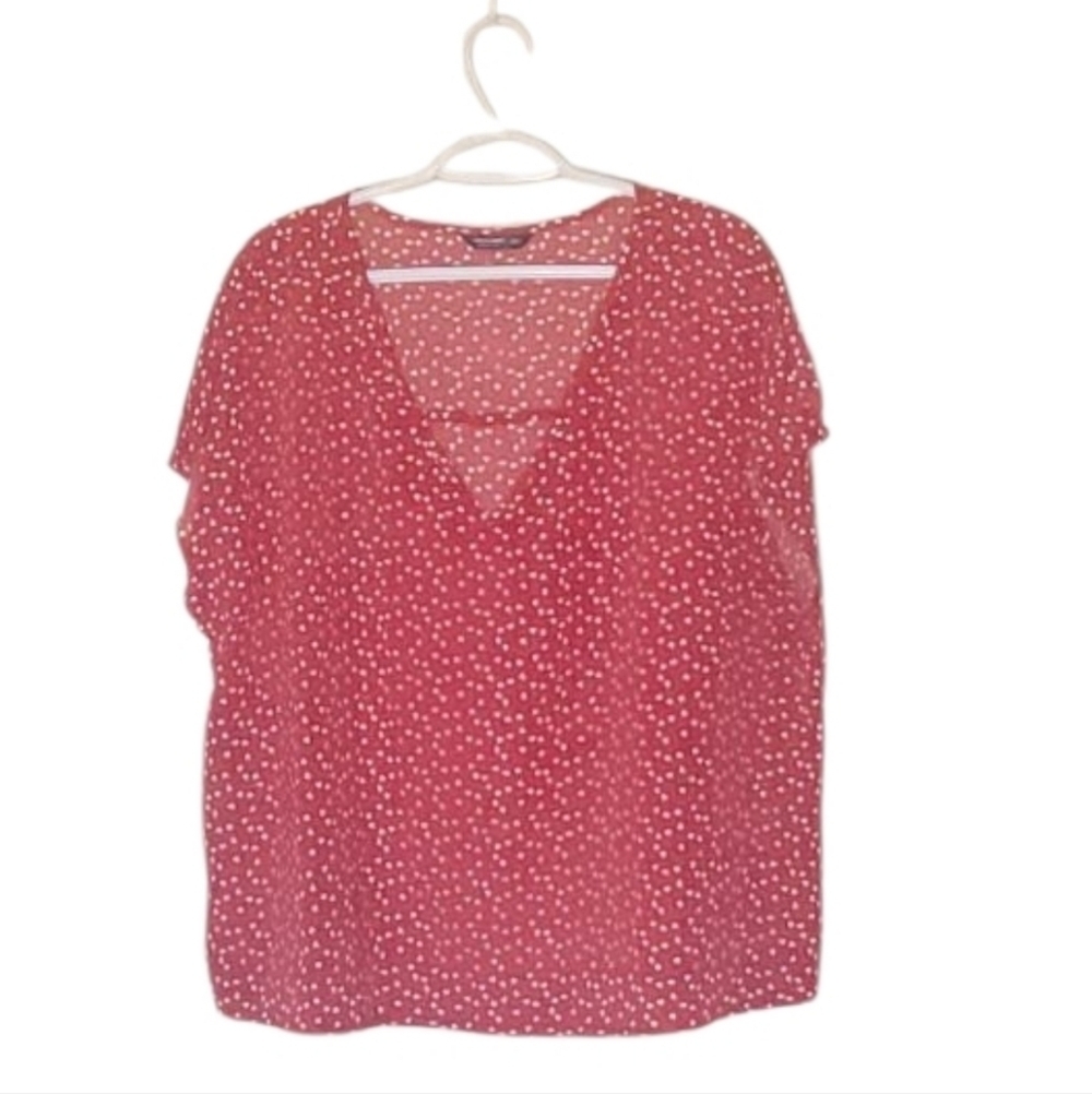 Shein Curve Red and White V-Neck Blouse Size 2X
